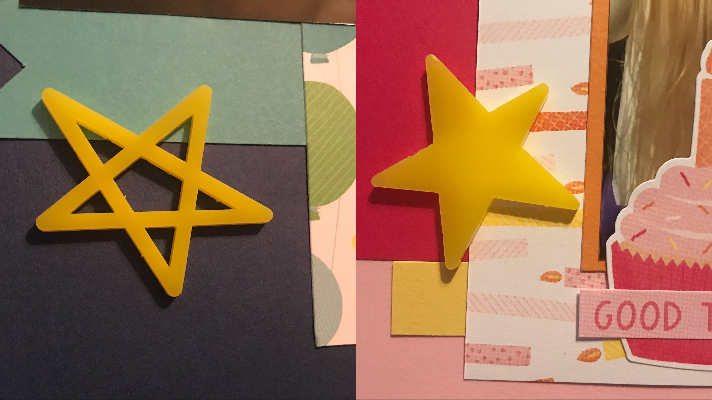 A fun happy birthday scrapbook idea is to add acrylic shapes