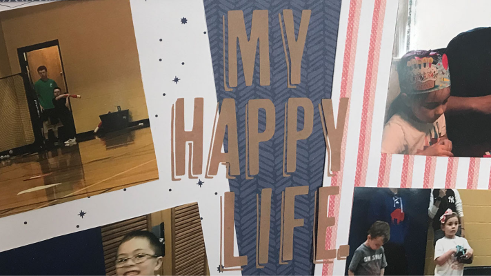 My Happy Life Digital Download on 12x12 scrapbook sketch