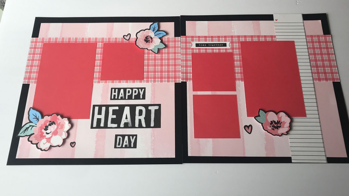 12x12 Creative Double Page Valentines Scrapbook Layouts with Valentines Paper