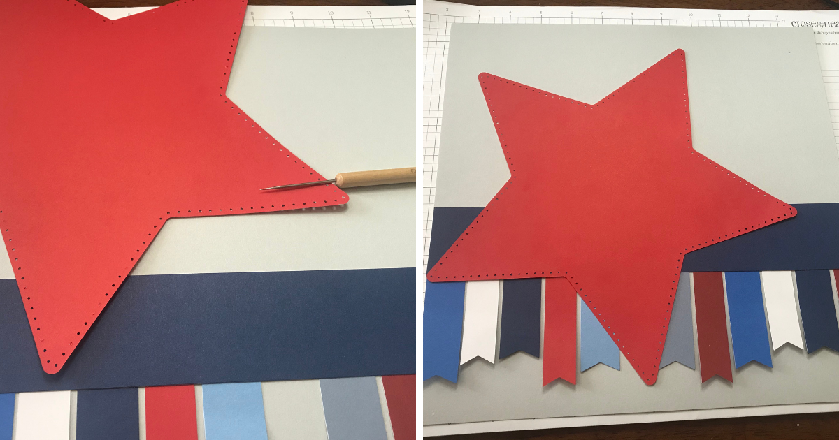 Adding the layers of the scrapbook design to the Cricut Patriotic Scrapbook page 