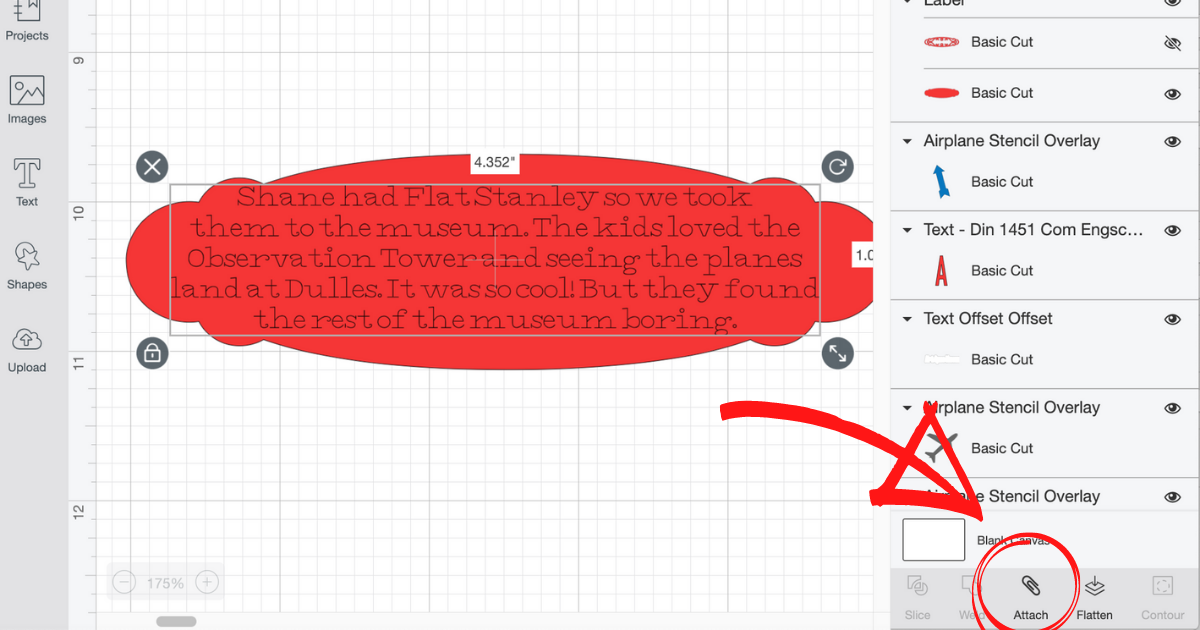 Click attach to add the text to the label for Cricut Journaling 