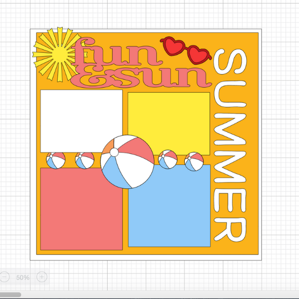 Summer themed scrapbook page in Cricut Design Space