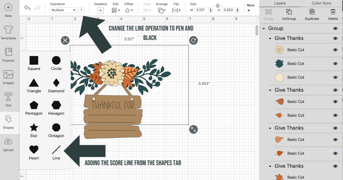 Adding the score line from the shapes tab