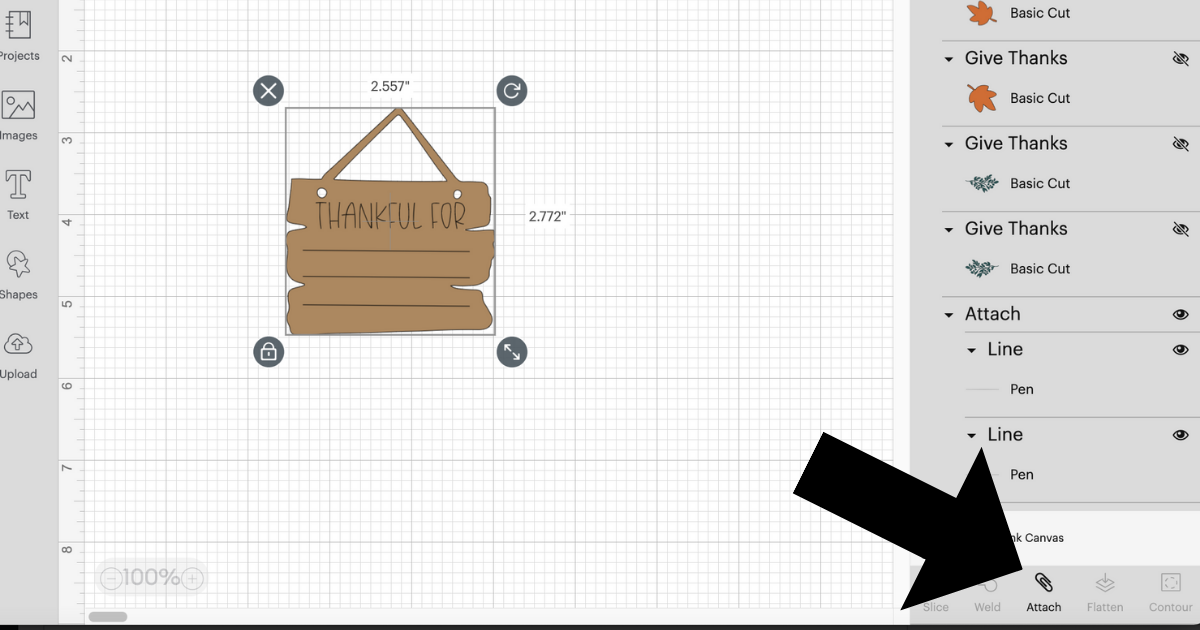 Attaching the writing to the sign in Cricut Design Space