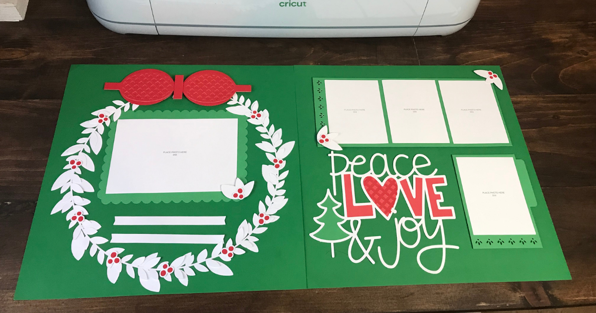 Cricut Peace, Love and Joy scrapbook page with Cricut Maker