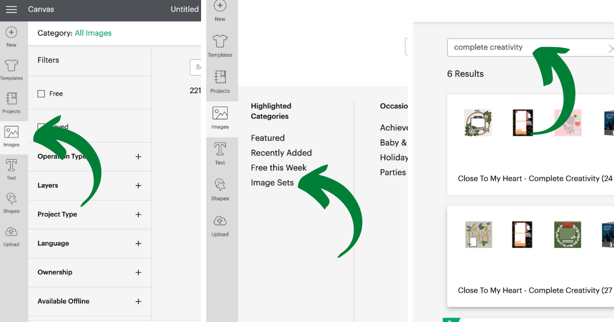 How to find the complete creativity images in Cricut Design Space
