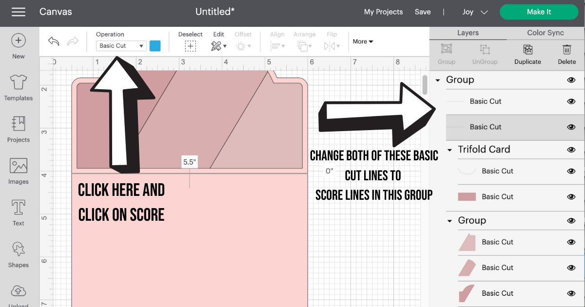add score lines to the Cricut card template
