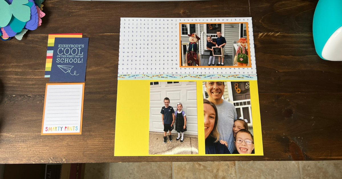 Add photos to the simple scrapbook layout