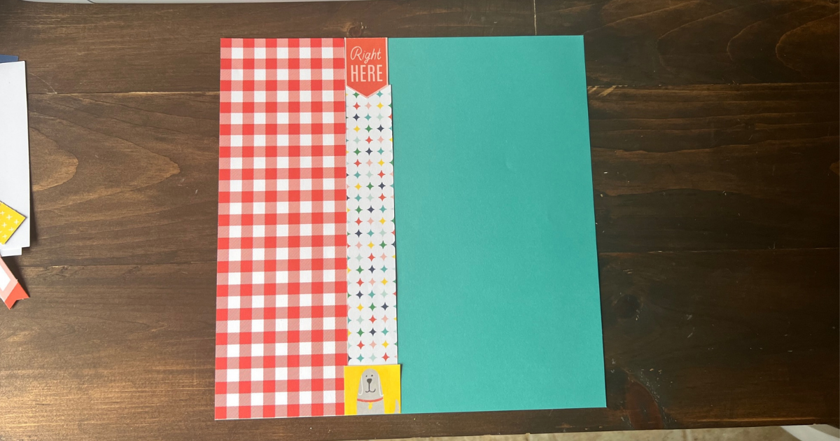 Adding on patterned scrapbook paper to the quick and simple scrapbook page