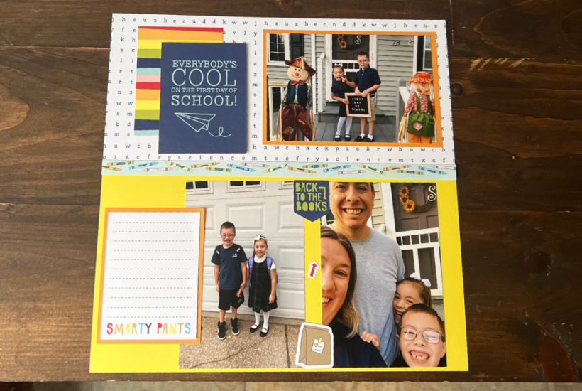 Happy & Simple School Scrapbook Layout with 3 Pieces of Paper for First Day