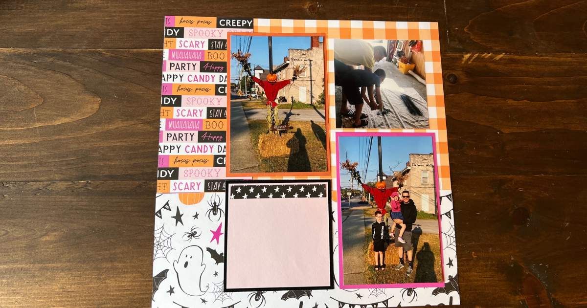 adding the photos to the easy scrapbook layout for beginners