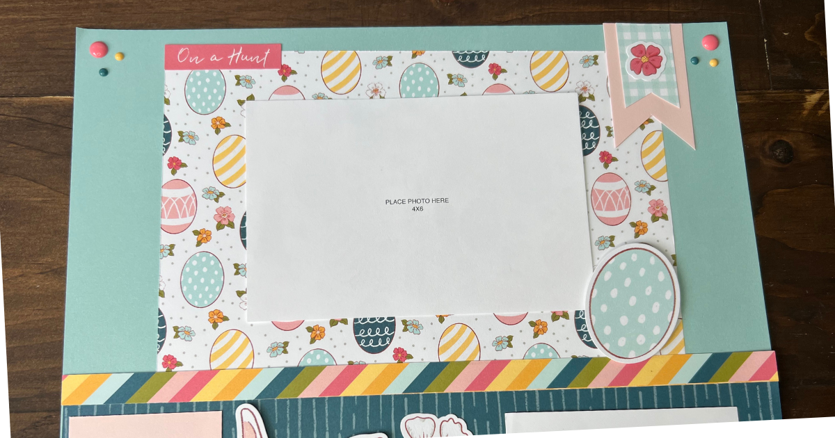 Decorating the Easter themed scrapbook page