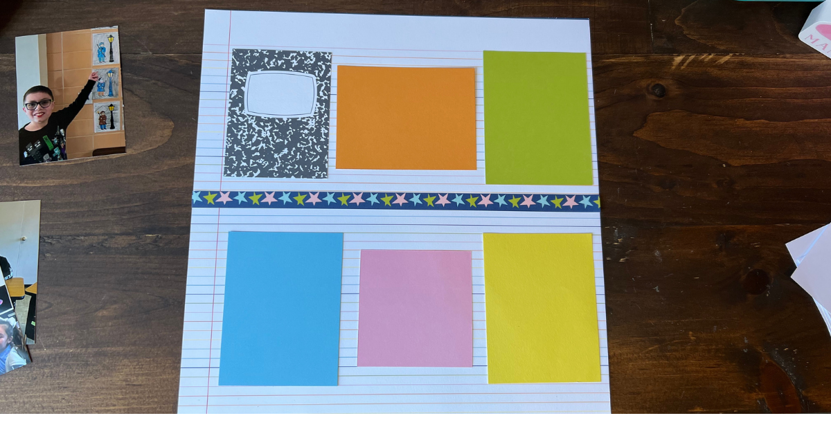 Adding colorful photo mats on school days scrapbook page